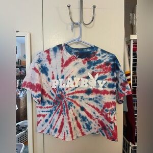 Playboy cropped tie dye t shirt